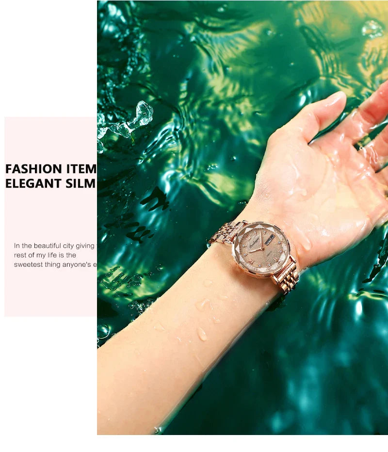 POEDAGAR Elegant Luxury Women Watch Waterproof Luminous Date Week Ladies Watches Fashion Stainless Steel Quartz Woman Wristwatch