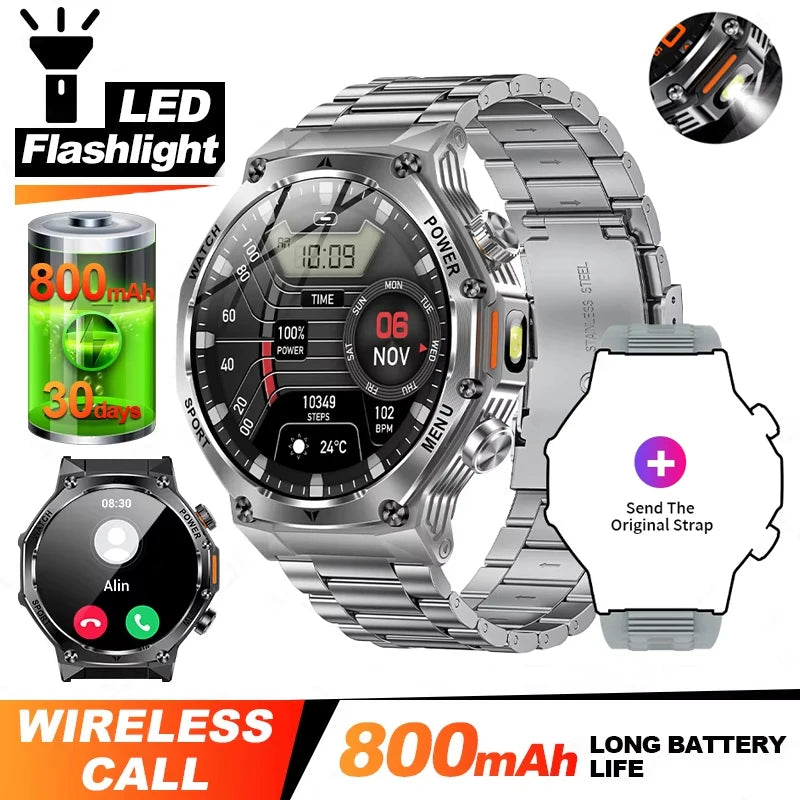 Rugged Outdoor Sports AK82 Smartwatch 1.85" HD Touchscreen 800mAh Long Battery Life Fitness Tracker Calorie Distance Smart Watch