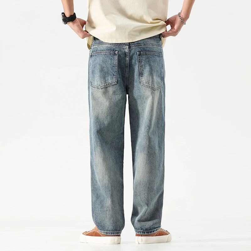 Wide Leg Jeans Men Baggy Pants Oversize Jeans Loose Fit Light Blue Streetwear