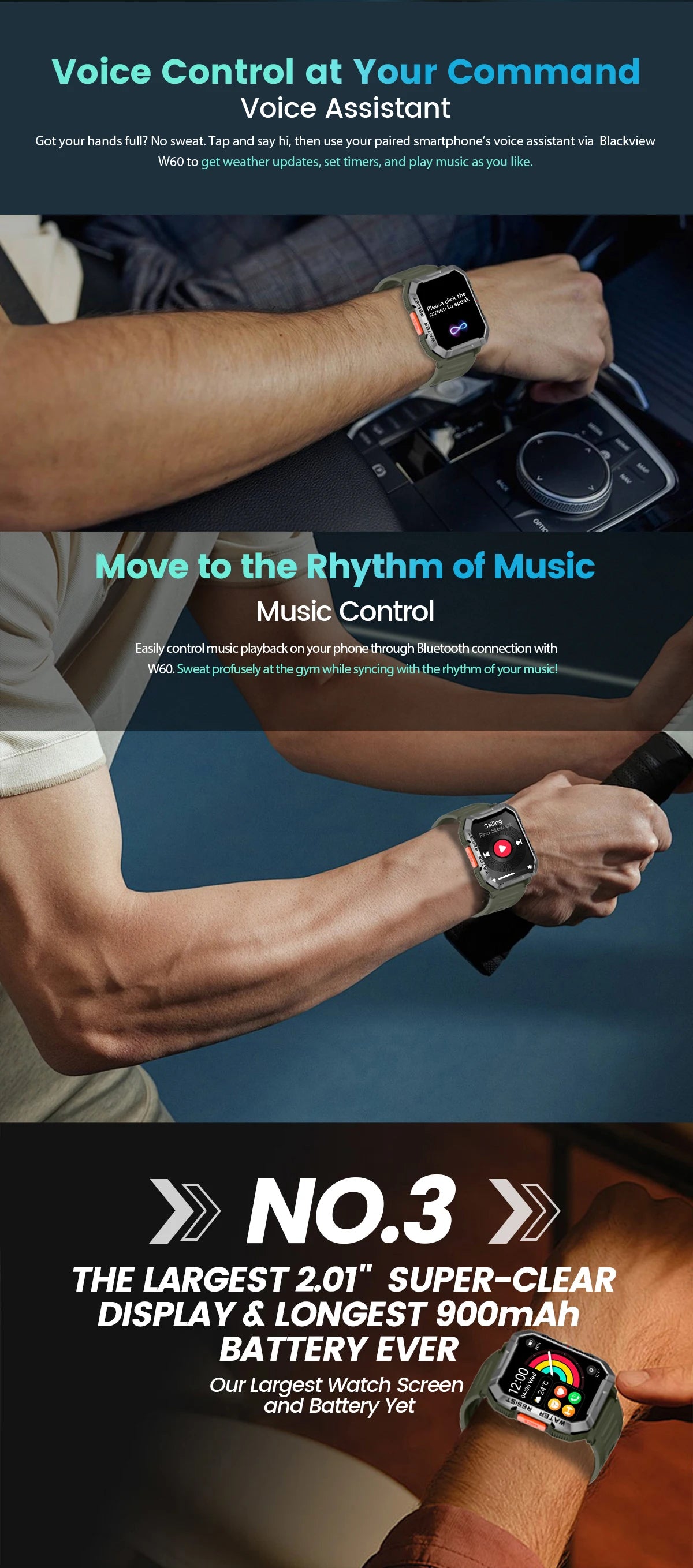 Blackview W60 Smartwatch 2.01'' HD Display TFT Rugged Smart Watch for Outdoor With Emergency Lighting Bluetooth Calling