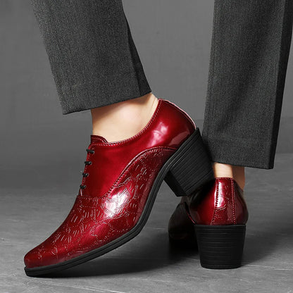 Luxury Red High Heel Men's Shoe Fashion Moccasin Man Wedding Shoes Groom Designer Pointed Toe Dress Shoes Men Leather Oxford