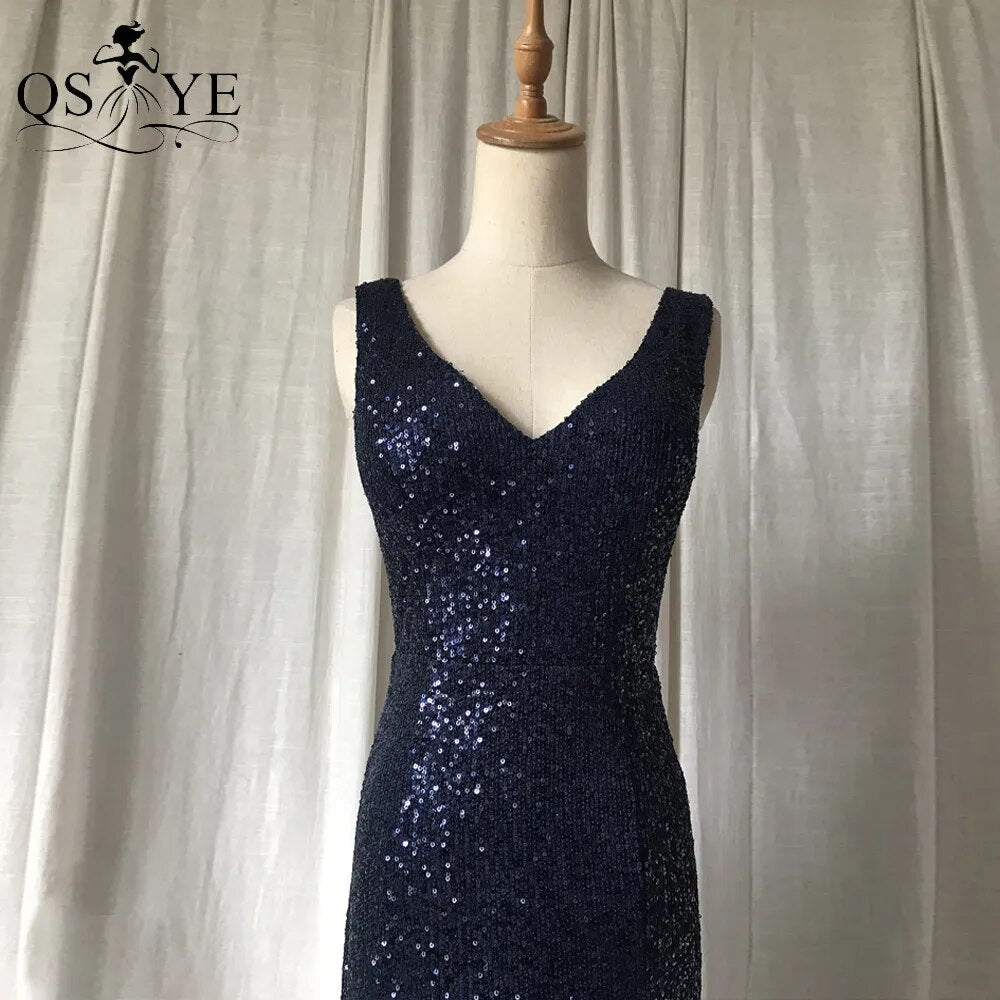 Evening wear Dresses: V Neck Long Mermaid Prom Gown Sleeveless Party Dress