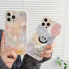 Cartoon Card Slot Anti Knock Back Cover for iPhone 15 14 13 Plus 12 11 Pro Max Soft Case for iPhone 7 8 Plus Se 2020 X XR XS Max