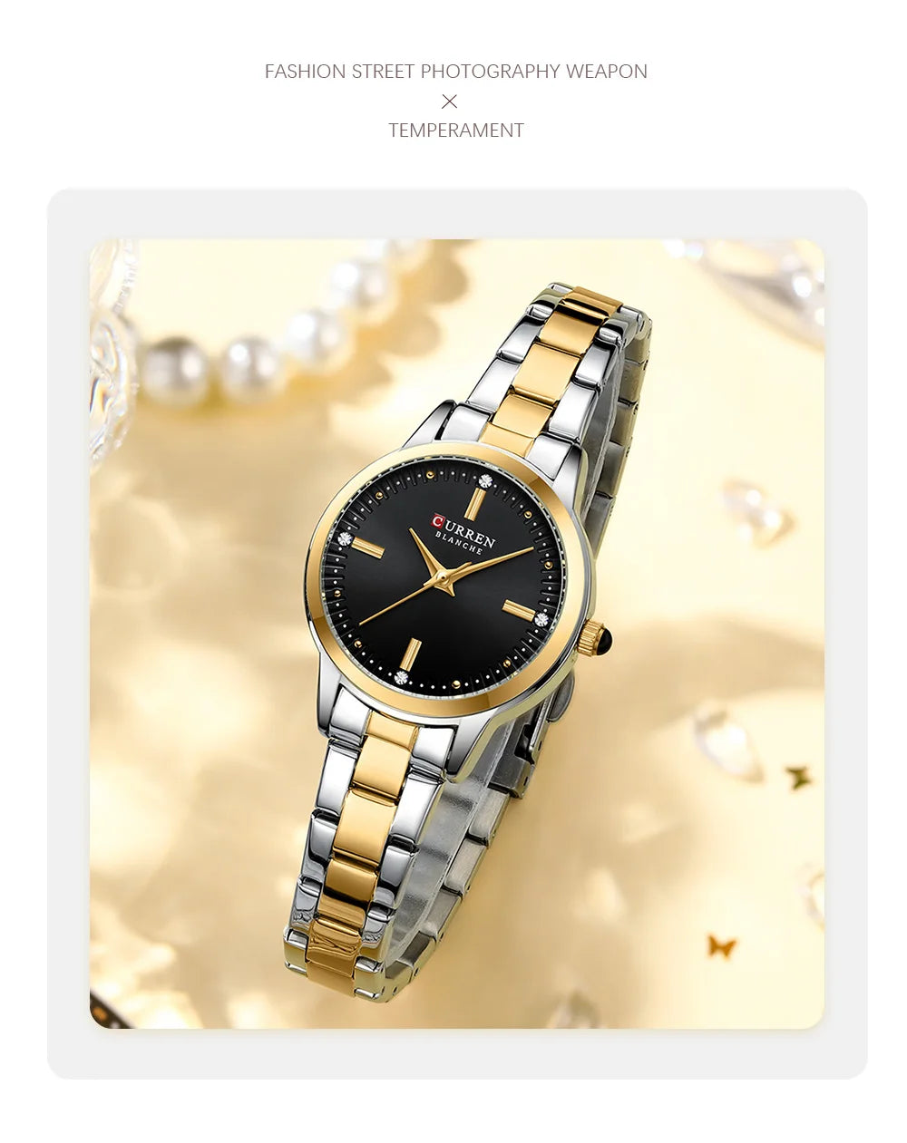 CURREN Simple Round Dial Fashion Dress Quartz Watches for Ladies with Stainless Steel Bracelet Luxury Wristwatches