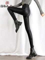 Leather Leggings Women Winter Autumn Black High Waist Tights Stretch Soft