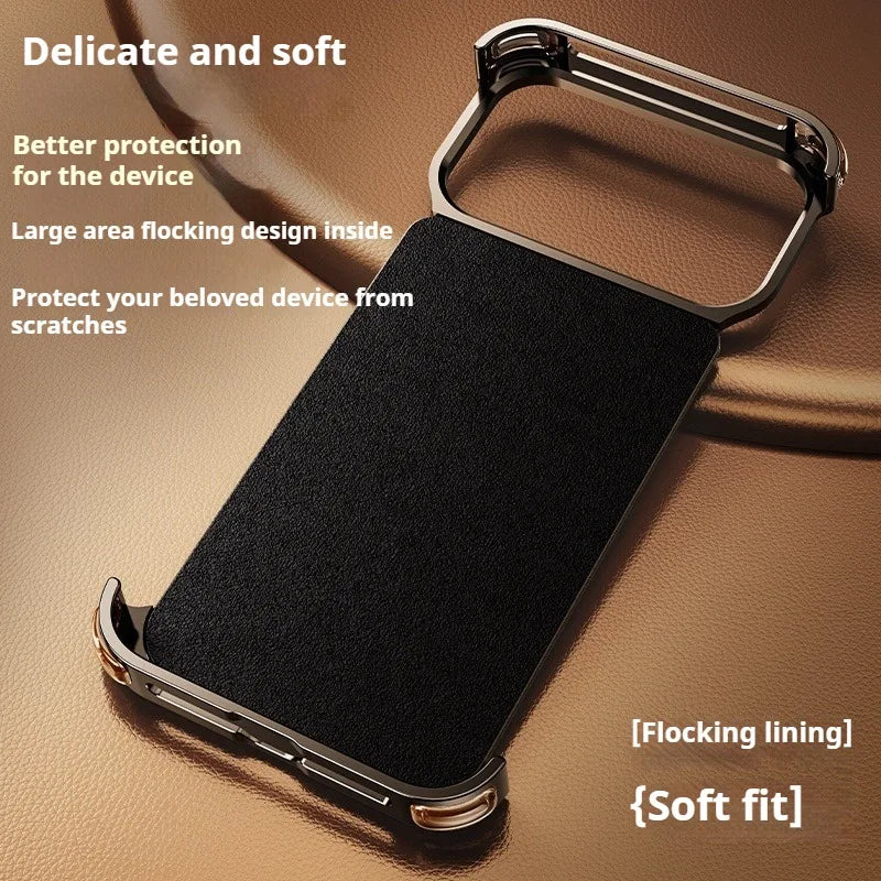 iPhone 17 Pro Max Air Phone Case Genuine Leather Magsafe Frameless Shell With 360°Rotate Magnetic Stand Anti-Drop Cover