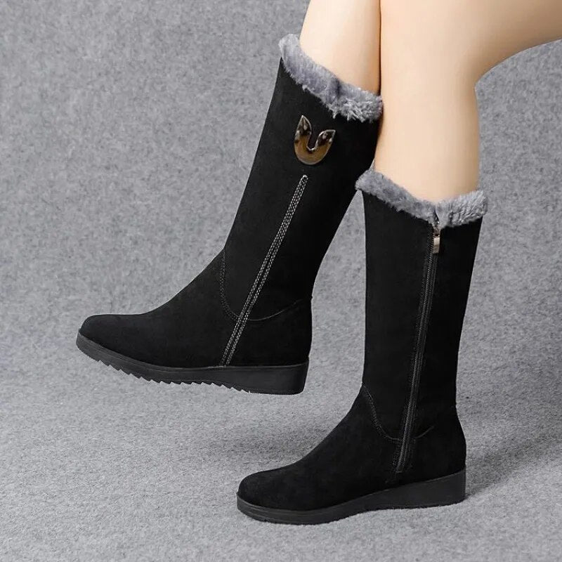 Warm Chelsea High Fur Boots Women Winter Shoes for Women Chunky Mid-calf Plush