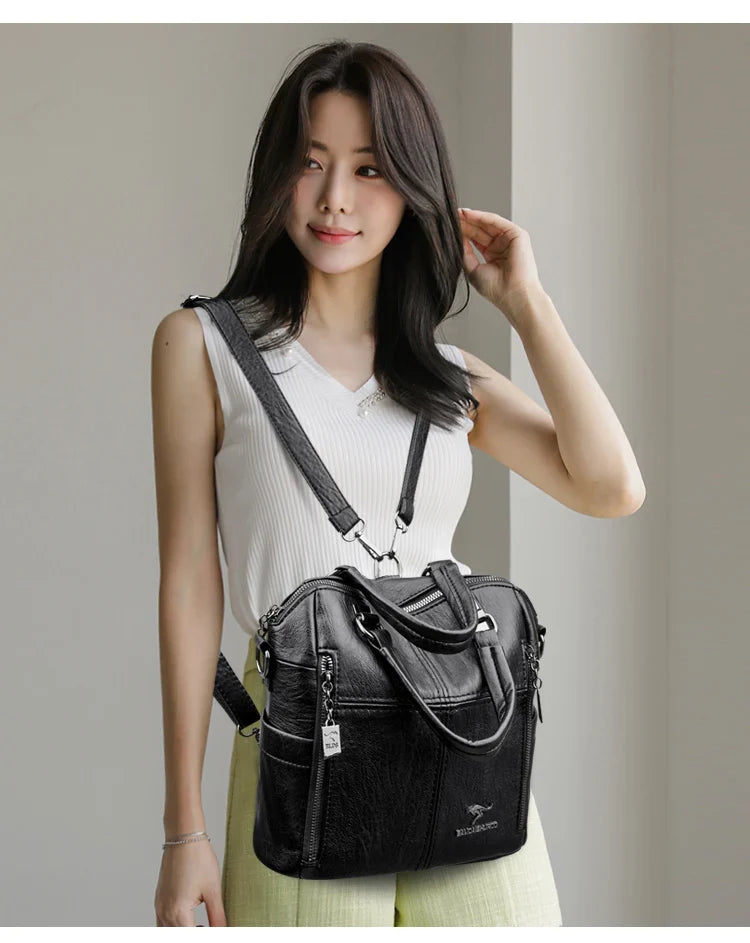 Hot Sale High Quality Leather Backpack Women Shoulder Bags Multifunction Travel Backpack School Bags for Girls Bagpack Mochila