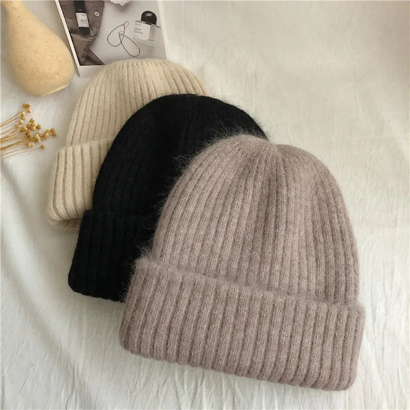 Winter Dome Brimless Casual Hat Warm Rabbit Fur Knit Hat women's double-layer Thick Wool Hat Casual Hat Toe Cap Cold Hat 4m868