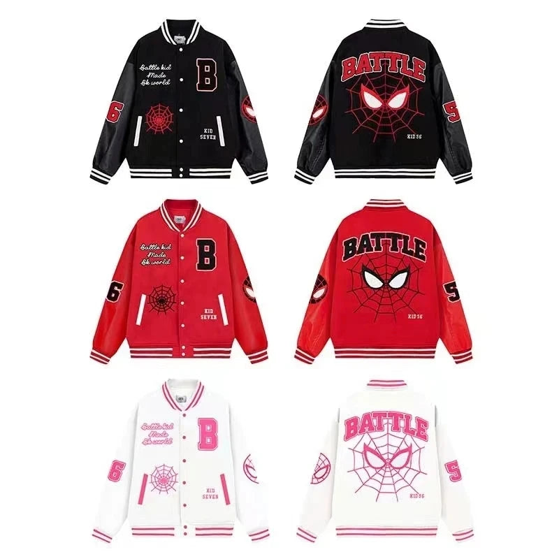 Jackets Men Embroidery Baseball Jacket removable Hat Spliced PU Leather