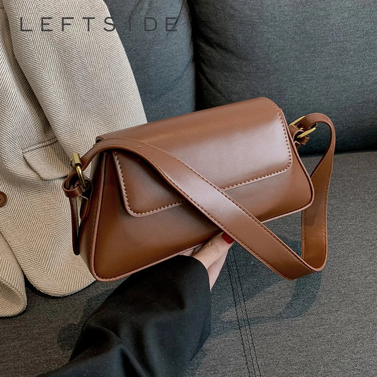 Retro Solid Color Shoulder Bags for Women Winter PU Leather Lady