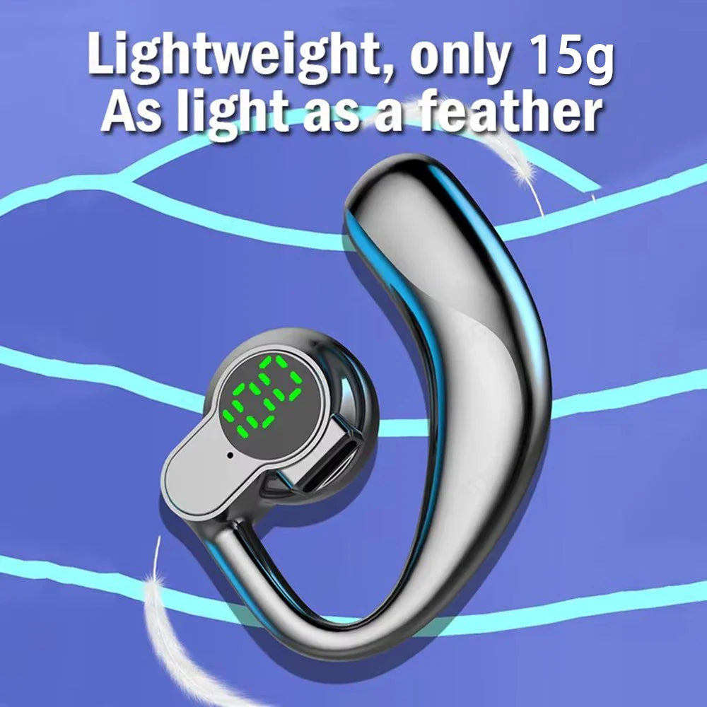 180°Wireless Headphone Bluetooth 5.4 Handsfree Noise Canceling Rotatable Sport Digital Display Earphones Single Ear Earhook