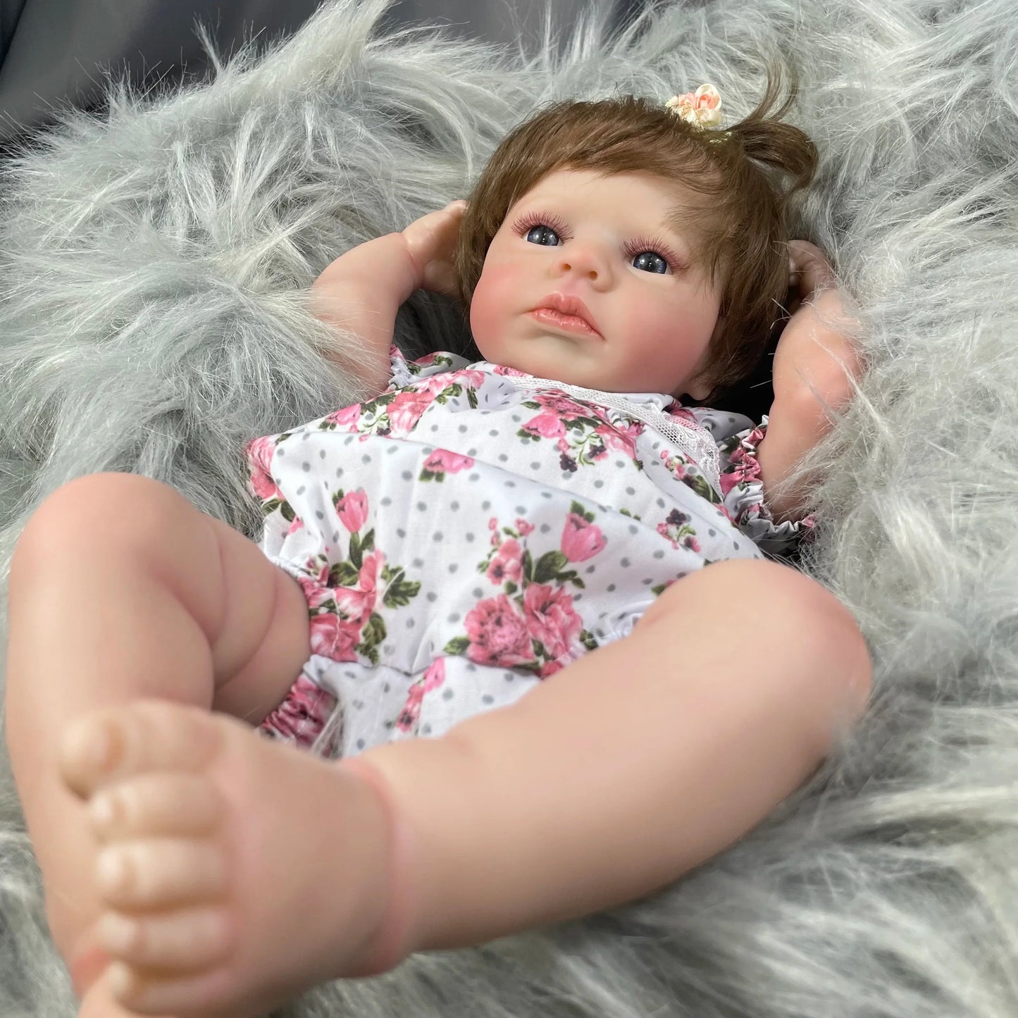 20 Inch LouLou Awake Finished Reborn Baby Dolls Soft Cloth Body Hand-rooted Hair 3D Skin Visible Veins for Girls Christmas Gift