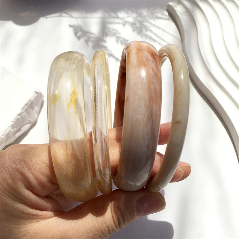 UJBOX 4-Piece Brown & Cream Marble Acrylic Resin Bracelet Bangle Set Stackable Jewelry Lightweight & Eco-Friendly Bulk Discount