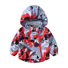 Boys Fashion Windbreaker Hooded Jacket, Long Sleeve Double Zipper Waterproof Jacket, Kids Clothing