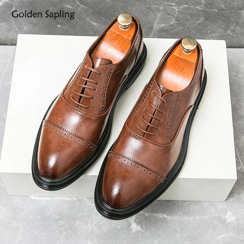 Golden Sapling Men's Oxfords Elegant Man Dress Shoes Fashion Leather Office Flats Casual Business Formal Shoe Male Brogue Loafer