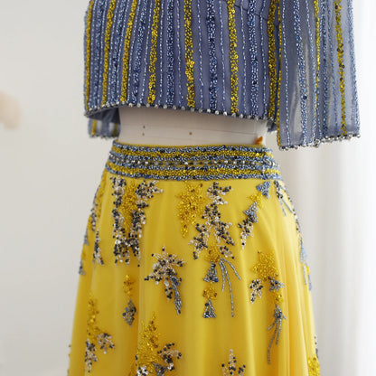 Homecoming Dresses: Blue Yellow 2 Pieces Evening Dresses for Women