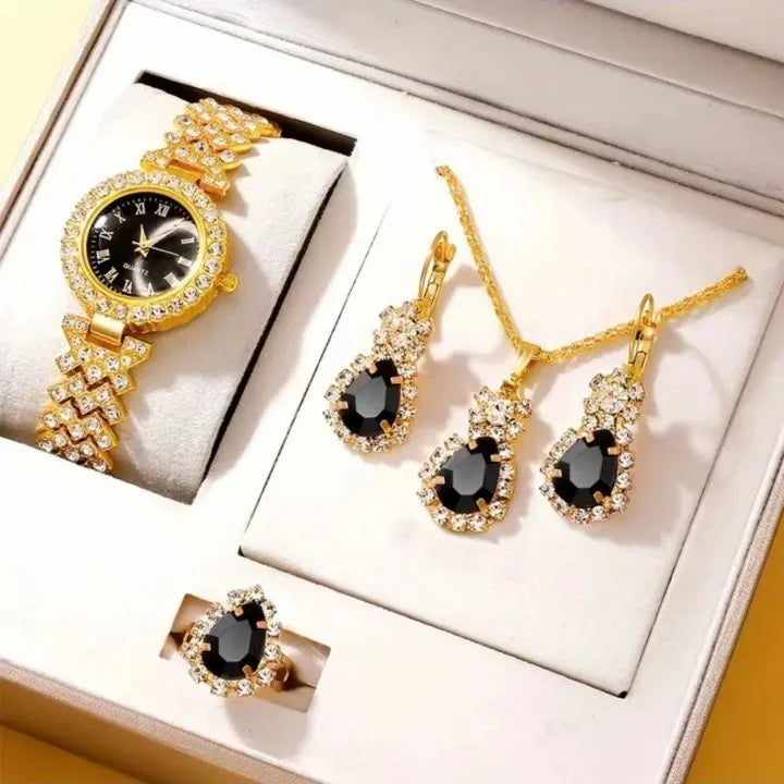 Gold luxury watches, women's rings, necklaces, earrings, rhinestones, fashionable watches, casual women's bracelets, watches, je