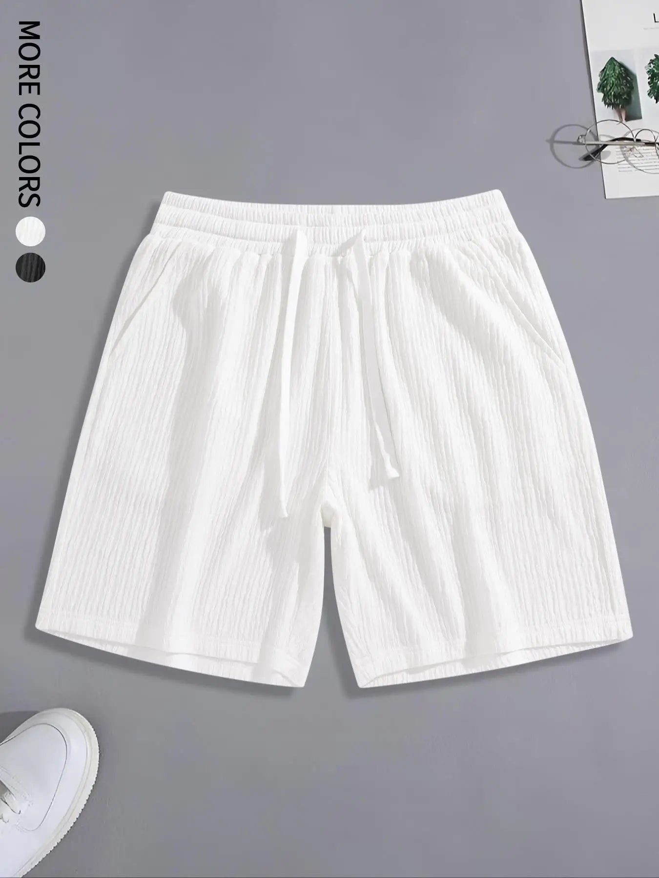 Men's Regular Style Pleated Plain Casual Shorts with Drawstrings and Pockets, Summer Drapedy Breathable Ice-Feel Straight Shorts, Couple Style, Suitable for Home Leisure, Date, Daily Matching, Running, Multi-Scenario Wear