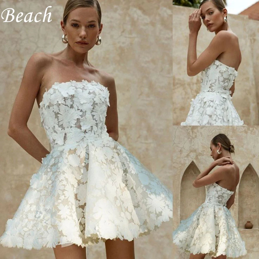 White Bridesmaid Dresses: Beach Sleeveless Mini Length Short Wedding Party Dress