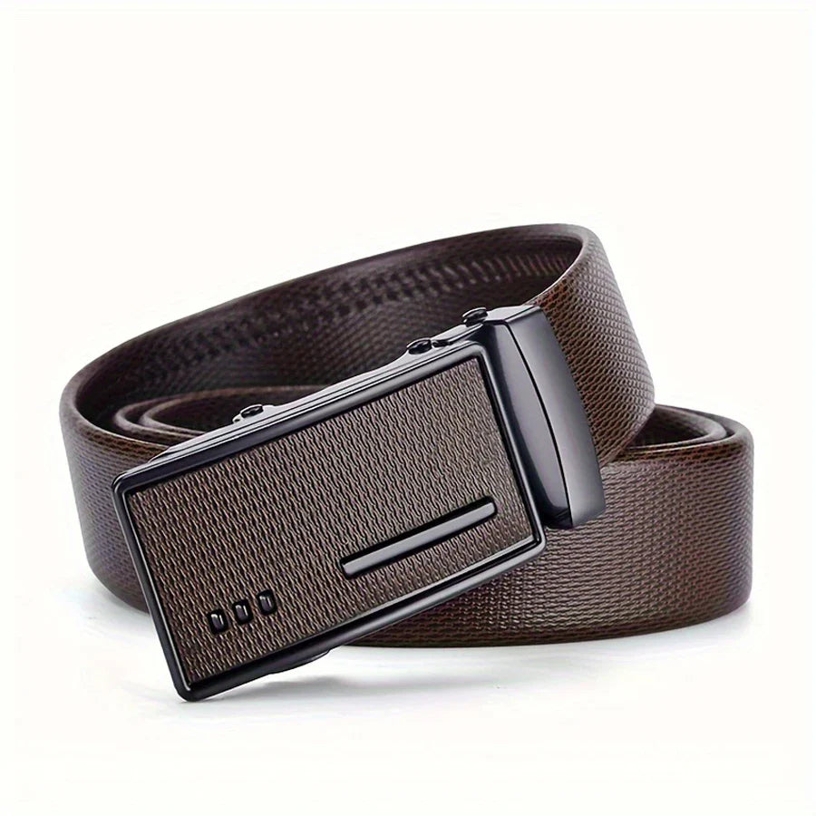 Men's leather belt with automatic buckle, Korean version trendy and casual middle-aged and young business leather pants belt