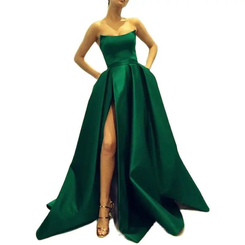 Homecoming Dresses: Prom Dresses with Pockets Side Slit Strapless