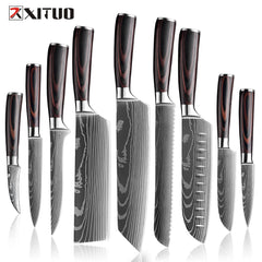 Professional Kitchen Knife Set 1-9PCS, Sharp Chef Knife Santoku Knife Fruit knife