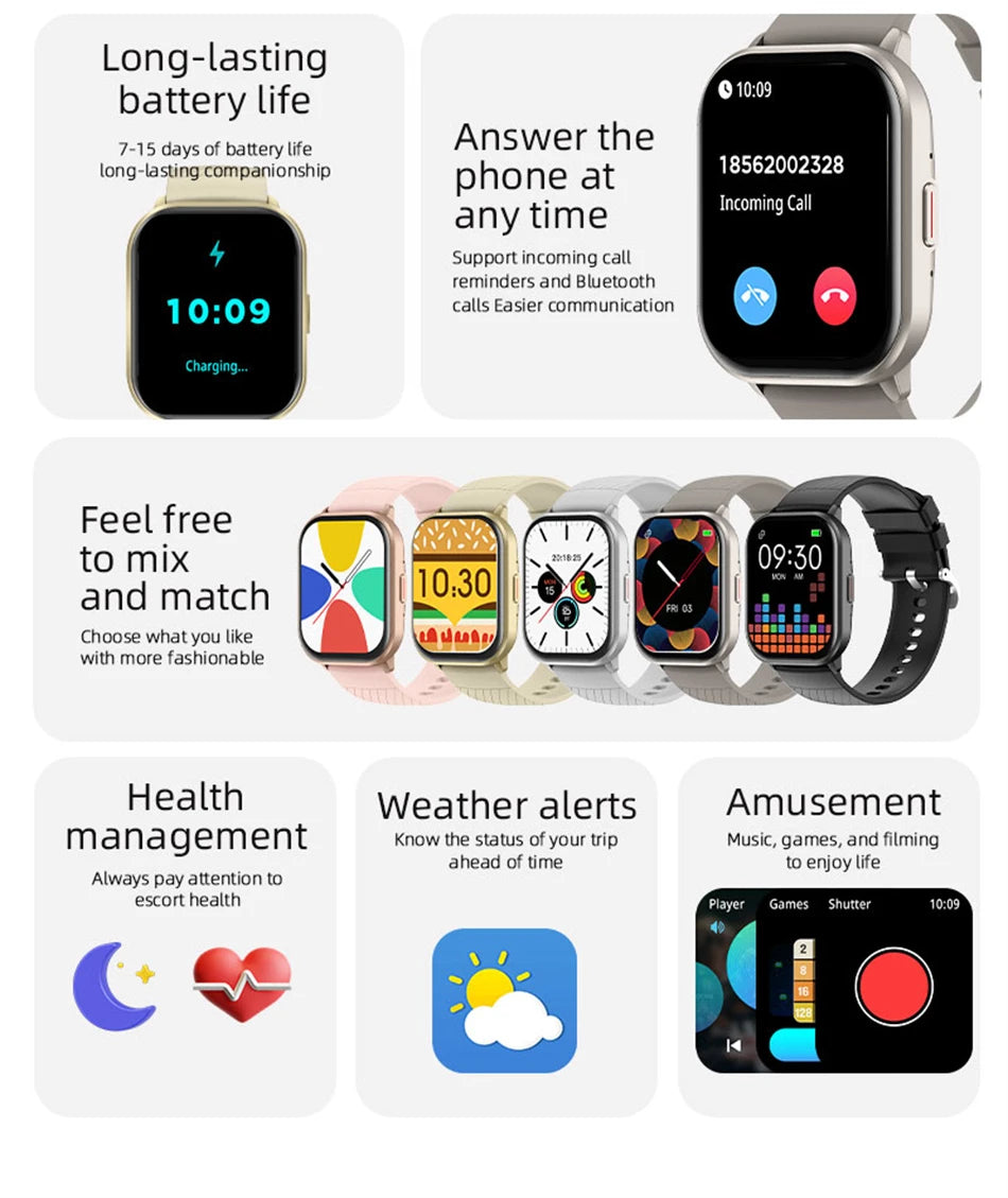 2026 New Lady fashion Smart Watch Men Women Heart Rate Blood Pressure Fitness Tracker Bluetooth Call Smartwatch Man For Android