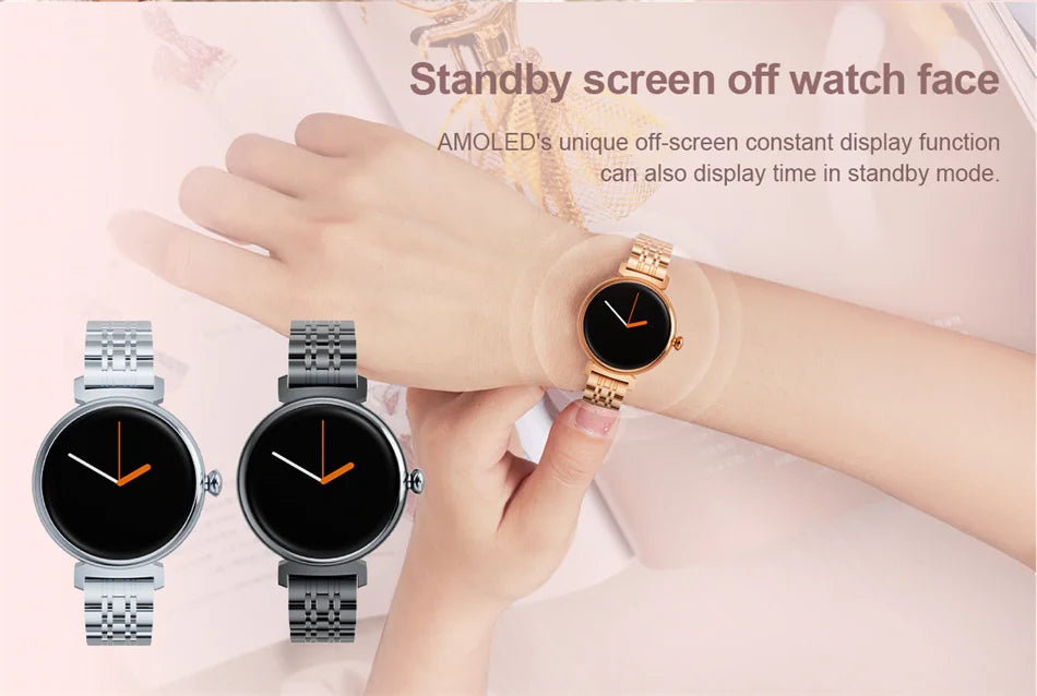 1.04 inch AMOLED Screen Fashion Ladies Smart Watch Screen Always Display Bluetooth Call Smartwatch Metal Body Small Screen Watch