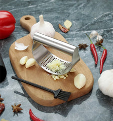 Multi-function Manual Garlic Press Curved Garlic Grinding Slicer Chopper Stainless