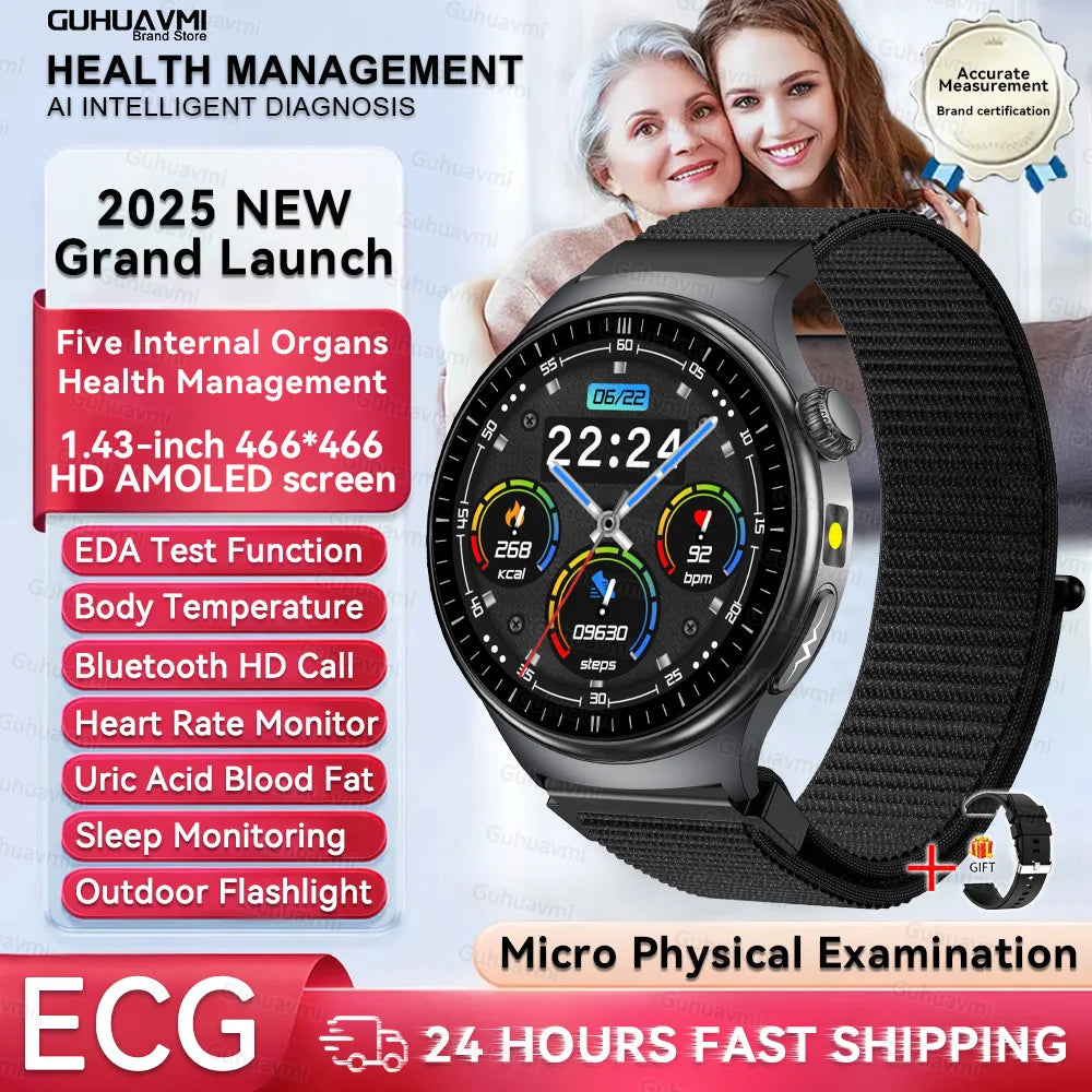 New Upgraded Health Monitoring Uric Acid Blood Pressure Blood Oxygen Heart Health Check Smart Watch ECG smart watches Man 2025