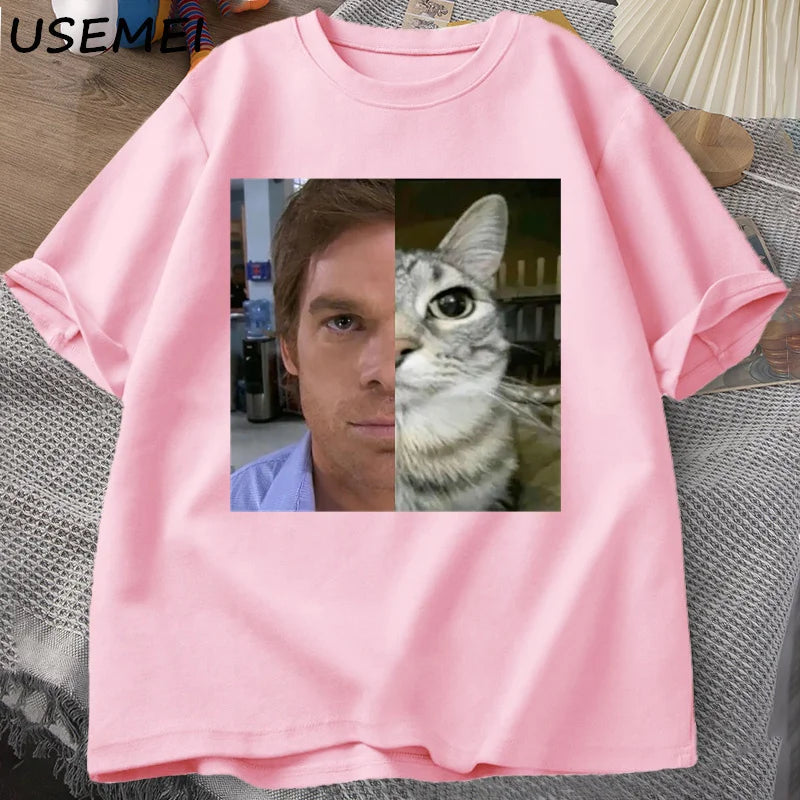Dexter Morgan Cat T-shirts Funny Cotton Short Sleeve O Neck Tshirt Unisex Streetwear Mens Clothes Harajuku Printed T-shirt Tops