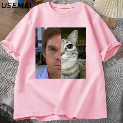 Dexter Morgan Cat T-shirts Funny Cotton Short Sleeve O Neck Tshirt Unisex Streetwear Mens Clothes Harajuku Printed T-shirt Tops