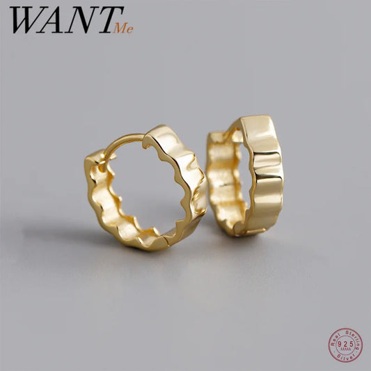WANTME 925 Sterling Silver Minimalist Statement Waves Huggies Hoop Earrisngs for Women Fashion French Charms Jewelry Ear Buckle