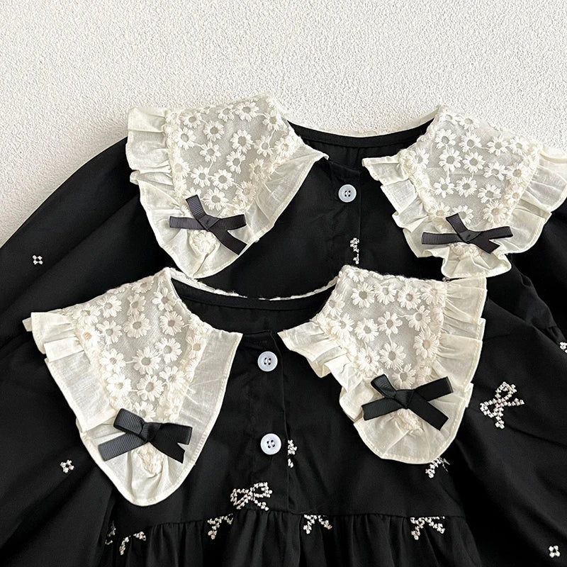 Kids Baby Girls Long Sleeve Sweet Embroider Sisters Rompers