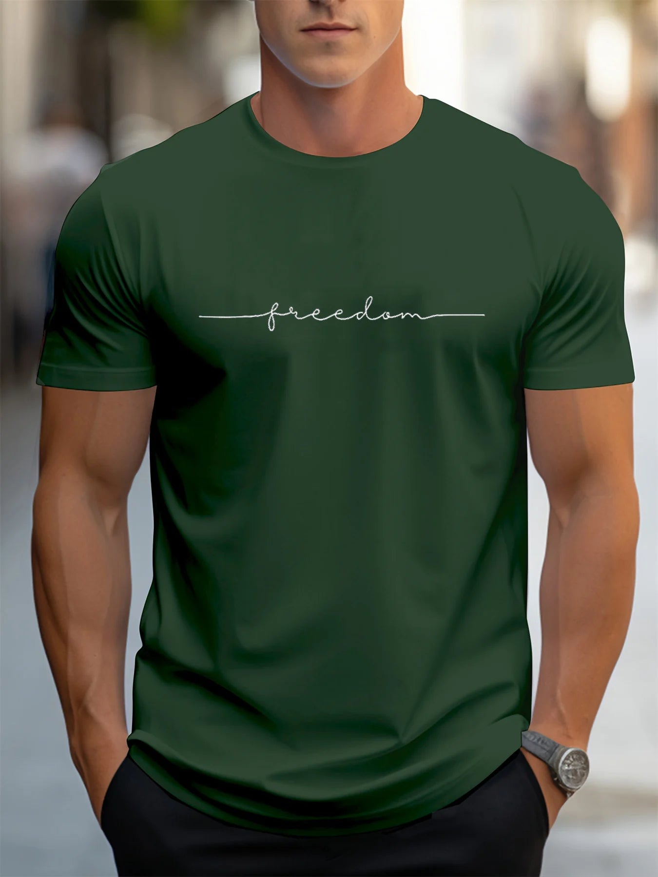 Men's 100% cotton summer fashionable casual loose plus size freedom graphic printed sports round neck short sleeved T-shirt top