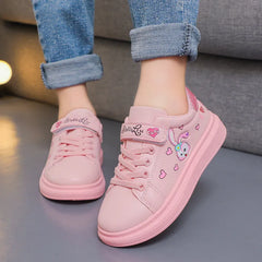 Disney Girls' Casual Shoes White Cartoon StellaLou Fashion Shoes PU Leather Children's