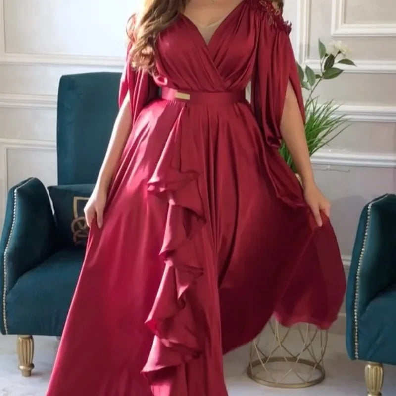 Evening Dresses V-Neck A-LINE Long Sleeved Floor-Length Chiffon