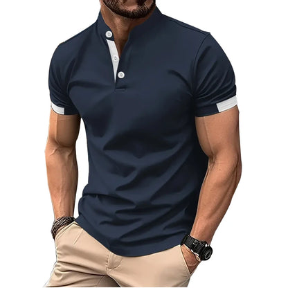 Spring Summer Men Casual Short Sleeve Stand Collar Polo T Shirt Men Sport Golf Polo Shirt Letter Print Slim Fit Polo Tops
