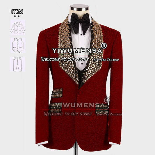 Tuxedo for Mens: Burgundy Floral Men's Suits Formal Groom Wear Wedding Tuxedo