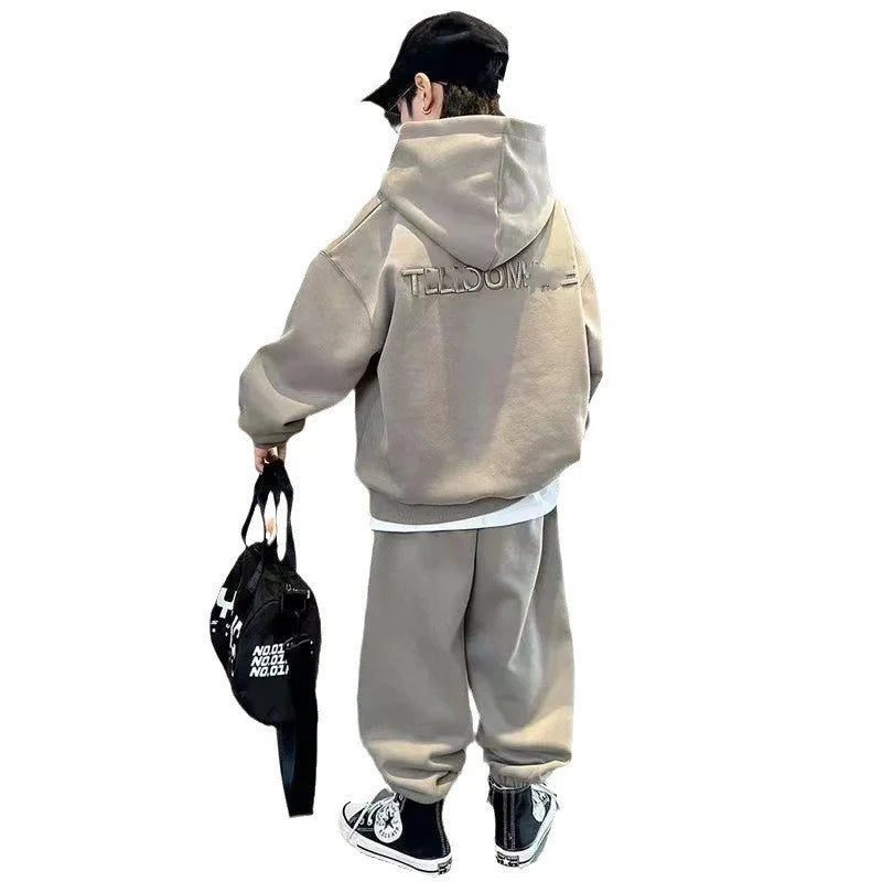 Autumn Boys Tracksuit Sets Teen Cotton Hooded Alphabet Workout Sweatshirt+Sweatpant 2Pcs Suits Spring Kids Sport Casual Outfits