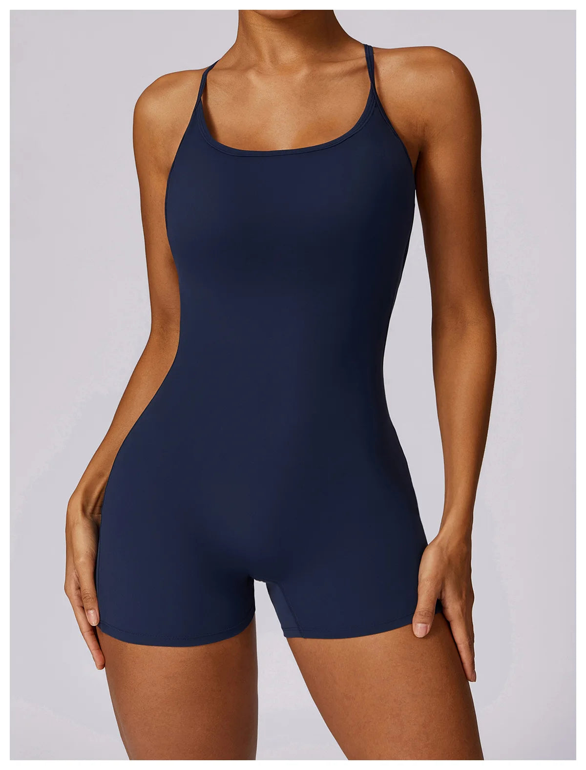 Women Fitness Jumpsuit Running Workout One Piece Yoga Suit Scrunch Butt Shorts