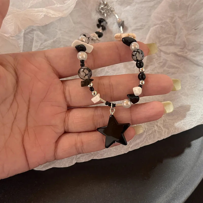 star Pentagram Beaded Choker Necklace for Women Vintage Sweet Cool Trendy Collar