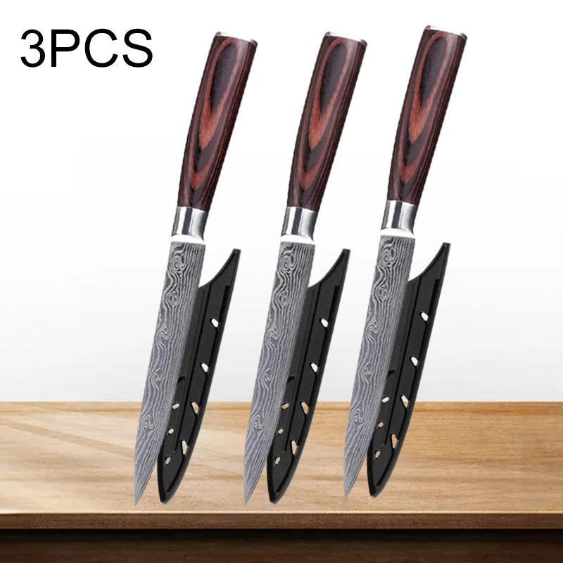 Kitchen Utility Knife Stainless Steel Meat Fruit Vegetables Steak Knife Damascus Laser