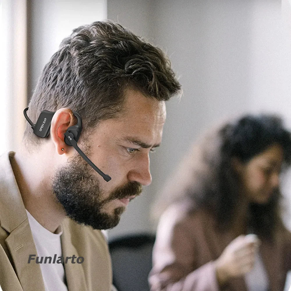 Open Ear Noise Cancelling Headset Wireless Bluetooth ENC Call Noise Elimination Computer Headphone Wireless with Boom Microphone