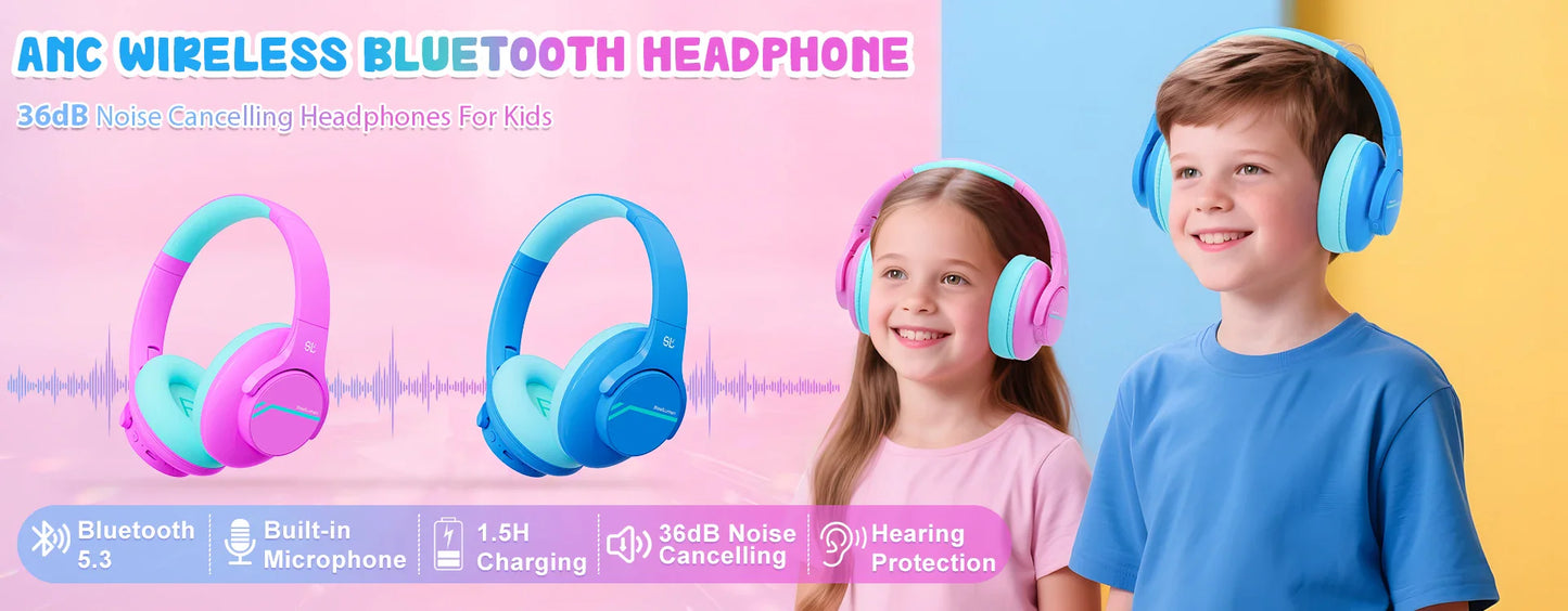 Kids Headphones Wired for School 85/94dB Volume Limiter Foldable Stereo Sound Headset with Mic for Kids Girls Learning Tablet PC