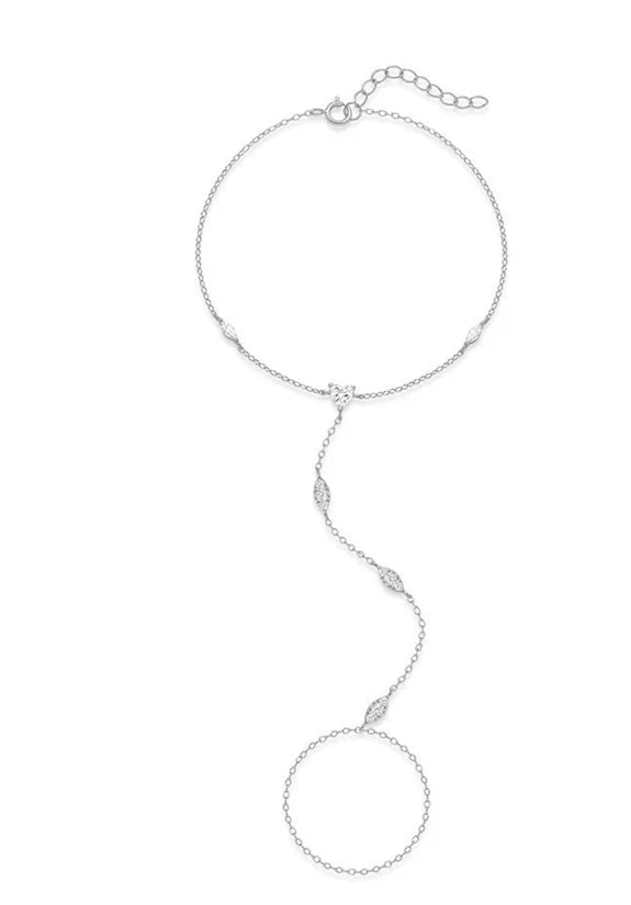 ROXI 925 Sterling Silver Heart/Star Zircon Bracelet With Finger Design For Women Hand Chain Accessories Party Jewelry Gift