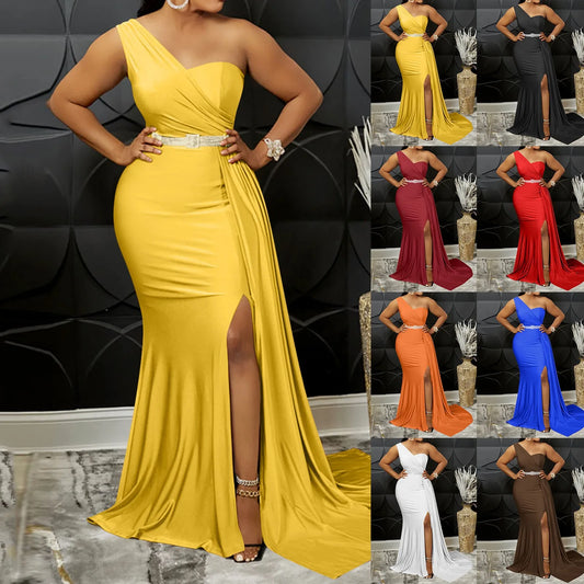 Yellow Women Bodycon Dresses Elegant One Shoulder Formal Party Event