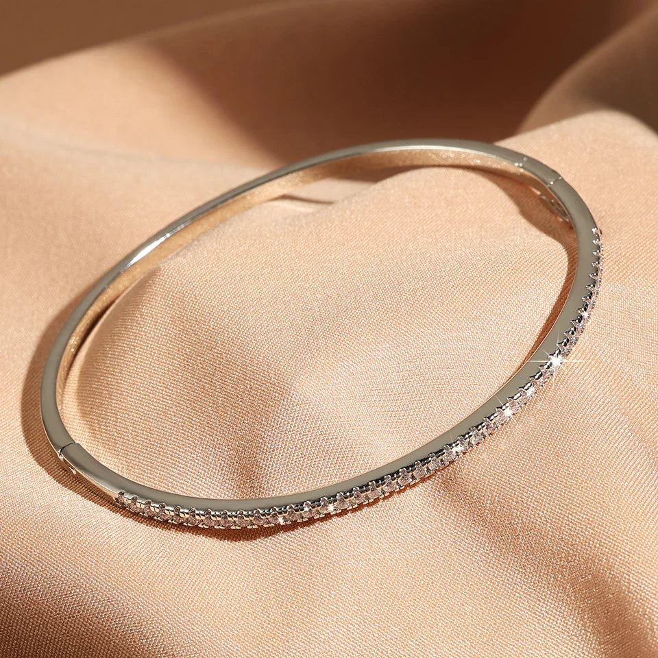 Yupsk 1Pcs Gypsophila Turquoise Zircon Thin Bracelet for Women Minimalist Fashion Shiny CZ Bangle Wedding Party Jewelry Gift