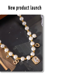 Elegant White Shell Square Zircon Pendant Necklace Bracelet Set Women's Stainless